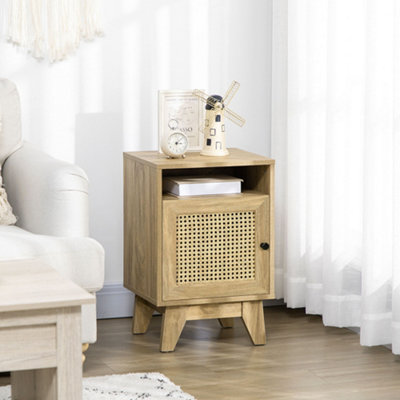 HOMCOM Bedside Table, Rattan Nightstand w/ Shelf, Cabinet, Natural - Image 10