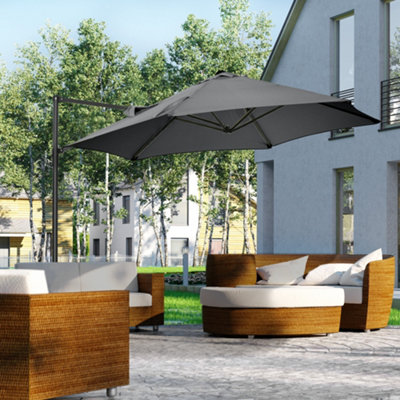 Outsunny 2.5M Offset Roma Patio Umbrella W/ 360-Degree RotationDark Grey from B&Q