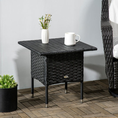 Outsunny Pe Rattan Outdoor Coffee Table, Easy Match Rattan Side Table, Black