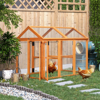Pawhut Chicken RunWooden Chicken Coop W/ Combinable DesignOrange from B&Q