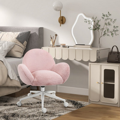 Fluffy Leisure Chair Office Chair with Backrest and Armrest for Bedroom Pink - Image 8