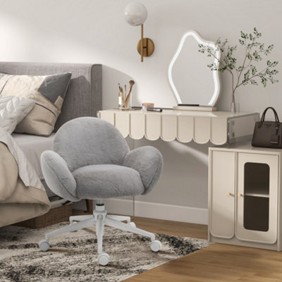 Homcom Fluffy Leisure Chair Office Chair With Backrest Armrest Wheels Grey from B&Q