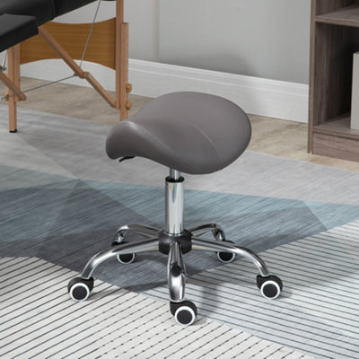 B&Q -  Pu Leather Saddle Stool W/ Moulded Padded Seat Adjustable Height Grey
