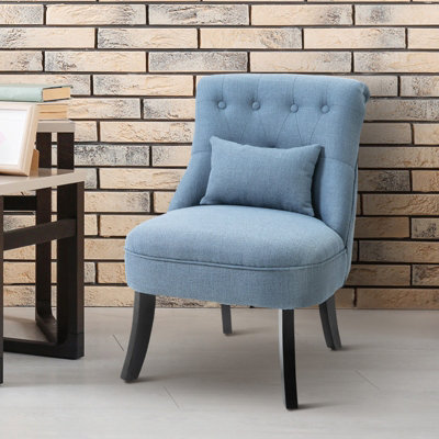 Homcom Unisex Light Blue Fabric Single Sofa Dining Chair Upholstered W/ Pillow Solid Wood Leg Living Room In - Image 5