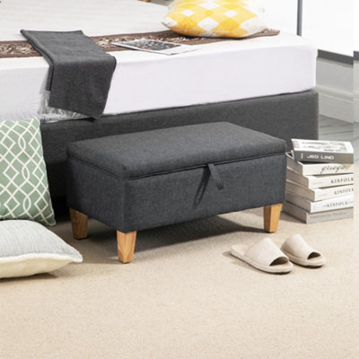 Homcom Dark/Grey Linen Storage Ottoman Storage Box With Rubberwood Legs, 120Kg