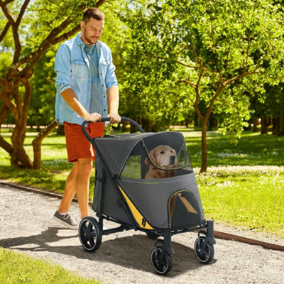 PawHut Foldable Dog Stroller - Grey - Shock Absorber Wheels - Extra Medium - Image 7