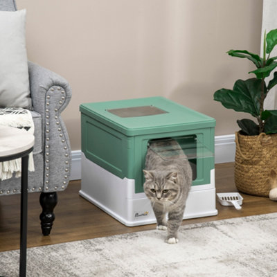Pawhut Green Hooded Cat Litter Box, Pet Toilet W/ Scoop, Tray