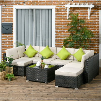 B&Q -  8 Pieces Patio Rattan Sofa Set Outdoor Garden Furniture Set Brown