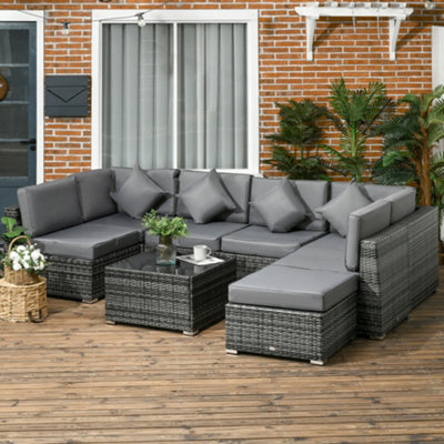 Outsunny 8 Pieces Patio Rattan Sofa Set Outdoor Garden Furniture Set Grey