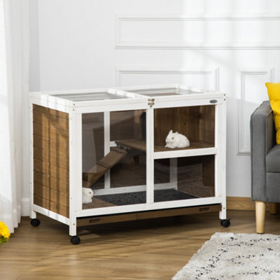 Pawhut Wood Rabbit Hutch Bunny Cage Pet House Indoor W/ Tray RampBrown from B&Q
