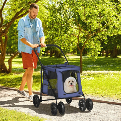 Pawhut One-Click Foldable Pet Stroller W/ Mesh WindowsFor Small PetsBlue from B&Q