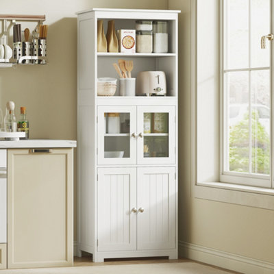 HOMCOM Kitchen Storage Cabinet - White - 60W x 30D x 162H cm - Adjustable Shelves - Glass Doors - Image 10