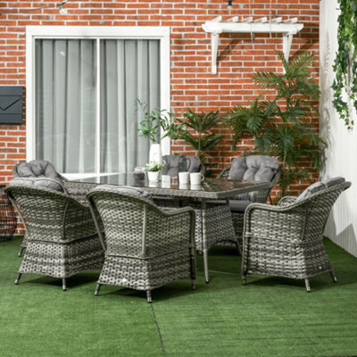 Outsunny Pe Rattan Garden Dining Set For 6 With Seat And Back Cushions from B&Q