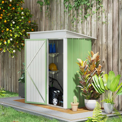 Outsunny Steel Garden Shed, Small Lean-To Shed For Bike, 5X3 Ft, Green