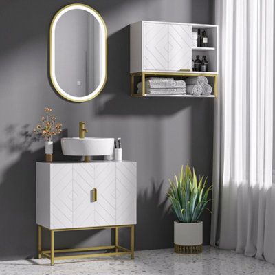 Kleankin Bathroom Sink Cabinet Under Sink Cabinet Wooden Basin Cupboard White from B&Q