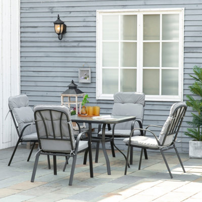 Outsunny Garden Dining SetGlass Table W/ Umbrella Hole Grey from B&Q