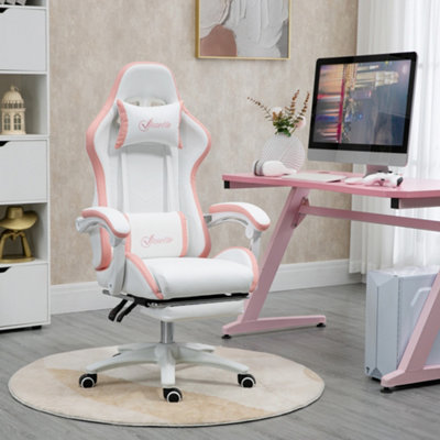 Vinsetto Racing Style Gaming Chair With Reclining Function, White And Pink