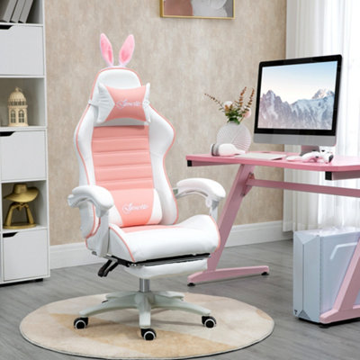 Vinsetto Racing Style Gaming Chair With Footrest Removable Rabbit EarsPink from B&Q