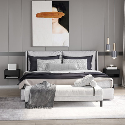 Rackhams Black Floating Bedside Tables Set Of 2, Wall Mounted Nightstand, High Gloss - Image 10