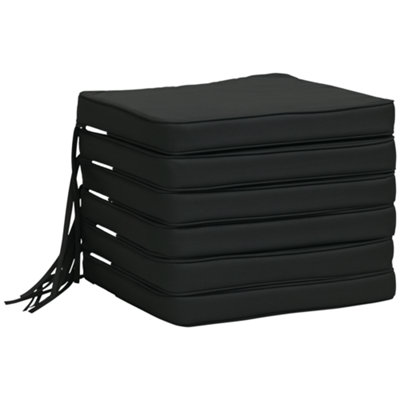 Outsunny Black Set Of Chair Cushion Seat Pads Dining Chair W/ Straps Outdoor Size 6 B&Q