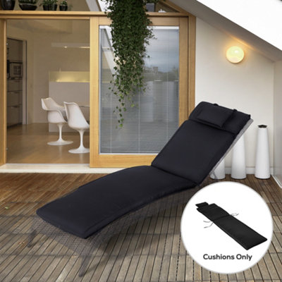 Outsunny Garden Sun Lounger Cushion Only, Recliner Pad With Pillow, Black - Image 3
