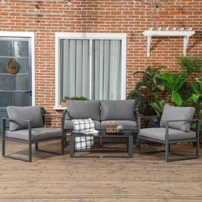 Outsunny 4 Pieces Garden Sectional Sofa Table Furniture Set Aluminium W/ Cushion