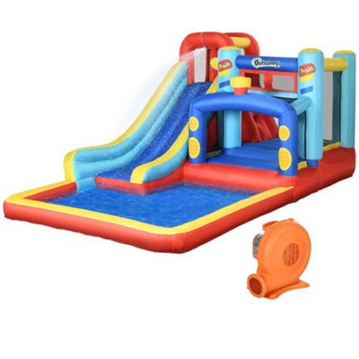 Outsunny 4 In 1 Kids Bouncy Castle Slide Pool Trampoline Climbing Wall Blower