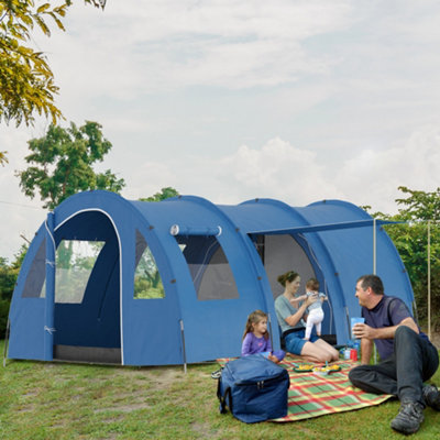 Outsunny 5-6 Man Family Tent Camping Tent With 2 Room And Carry BagBlue from B&Q