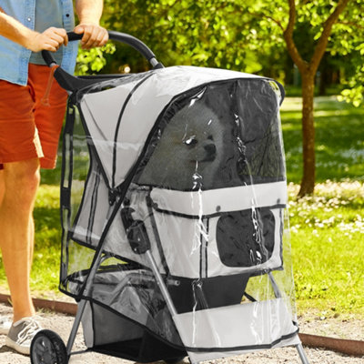 Pawhut Unisex Clear Pet Stroller Rain Cover For Dog Pram, Stroller Buggy With Rear Side In - Image 5