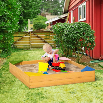 Outsunny Kids Wooden Sand Pit Sandbox W/ Seats, For Gardens, Playgrounds - Image 4