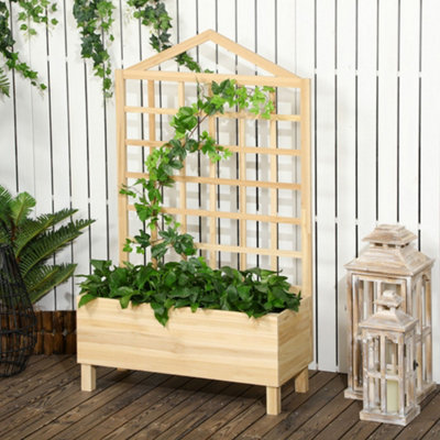 B&Q -  Wooden Garden Planters With Trellis For Vine Climbing PlantsNatural