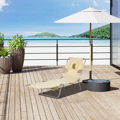 Outsunny Sun Lounger With Reading HoleFolding Garden LoungerBeige from B&Q