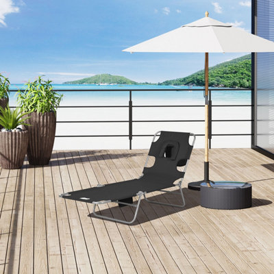 Outsunny Sun Lounger With Reading HoleFolding Garden LoungerBlack from B&Q