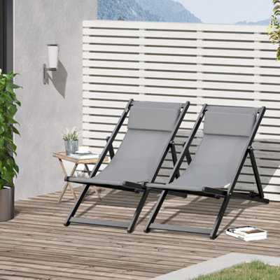 Outsunny 2Pcs Texteline Chaise Lounge Recliner Chair Adjust Lounger Patio Grey from B&Q
