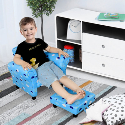 Homcom Blue Kids Armchair Toddler Sofa Seat Set With Footrest Padding Couch 45Kg