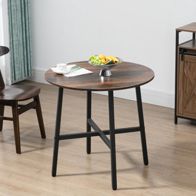 Homcom Unisex Brown Dining Room Table For 4 People, Industrial Kitchen Table Steel Base In - Image 9