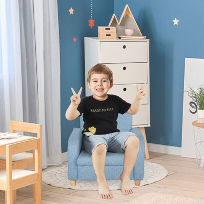 B&Q -  Child Armchair Wood Frame W/ Padding Seat Low-Rise Bedroom Blue