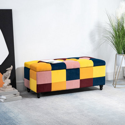 Rackhams Velvet Storage Ottoman, Button-Tufted Footstool Box - Multicolor - Image 12