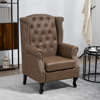 Homcom Chesterfield-Style Wing Back Armchair Tufted Accent Chair Brown from B&Q