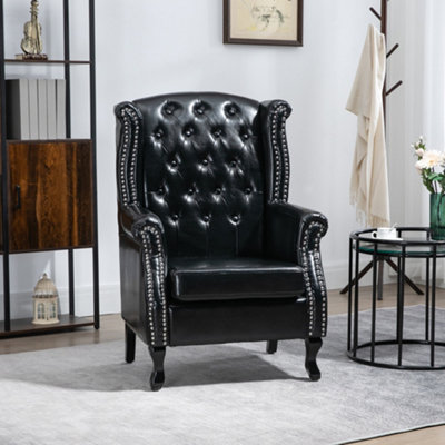 Homcom Chesterfield-Style Wing Back Armchair Tufted Accent Chair Black from B&Q