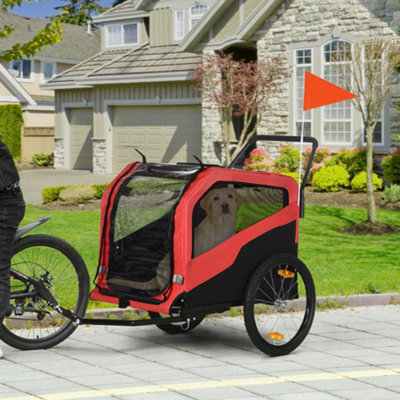 Pawhut Red 2 In 1 Dog Bike Trailer Pet Stroller For Large Dogs With Hitch, Quick-Release 20" Wheels, Pet Bicycle Cart Trolley Carrier For Travel, - Image 7