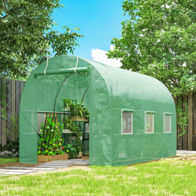 Outsunny 3.5 X 2M Walk-In Polytunnel House With Roll Up Door Windows Green