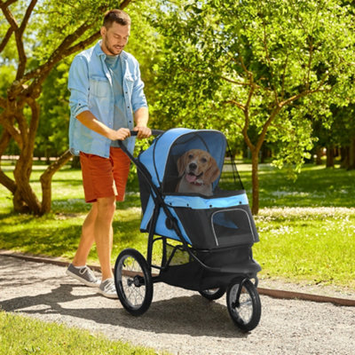 Pawhut 3 Wheel Pet StrollerFor Medium Small DogsFoldable Cat PramBlue from B&Q