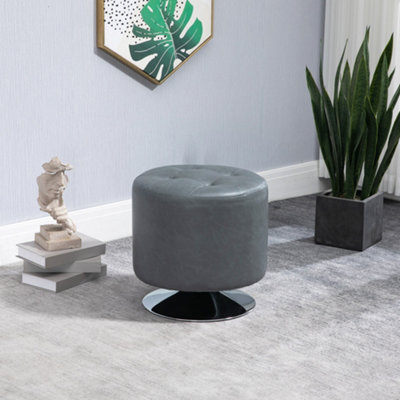 Homcom Unisex Grey Foot Stool Round Pu Ottoman With Thick Padding & Solid Steel Base In - Image 10