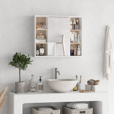 Homcom Wall Mounted Bathroom Storage Cabinet W/ Mirrored Door, Adjustable Shelf