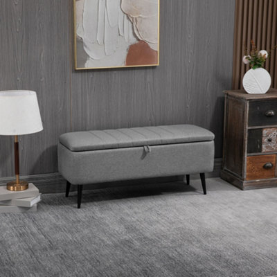HOMCOM Ottoman Bench - Linen Storage Ottoman - Grey - Image 12