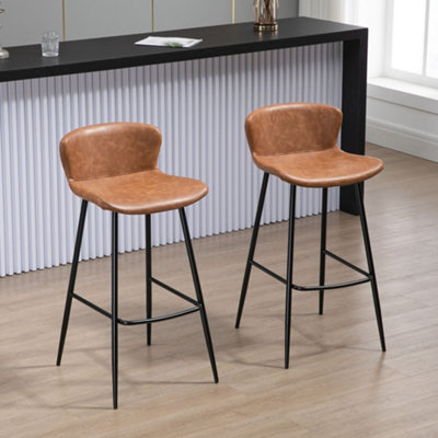 Homcom Bar Stools Set Of, Pu Leather Bar Chairs With Back And Steel Legs Size 2
