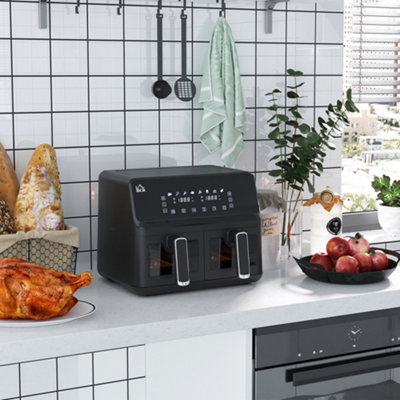 HOMCOM 8L Double Basket Air Fryer With 8 Presets Digital Display Recipe Timer from B&Q