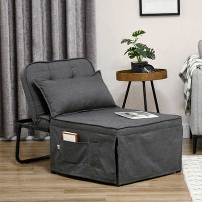 Homcom Grey Folding Sleeper Chair Bed With Pillow And Side Pockets, Charcoal