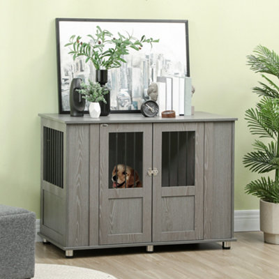 Pawhut Dog Crate Kennel Cage For Extra Large DogIndoor End TableGrey from B&Q